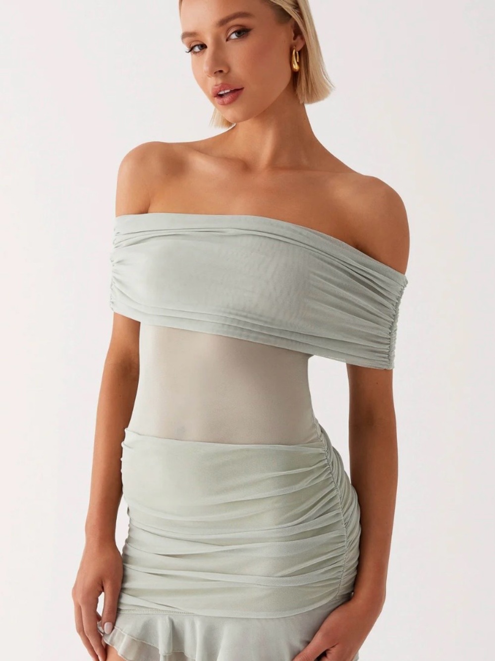 NWT - Peppermayo Sage Green Off-Shoulder Mini Dress